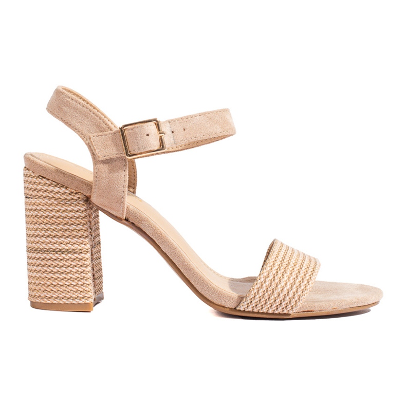 Sandalias beige de mujer con tacón decorativo de Shelovet