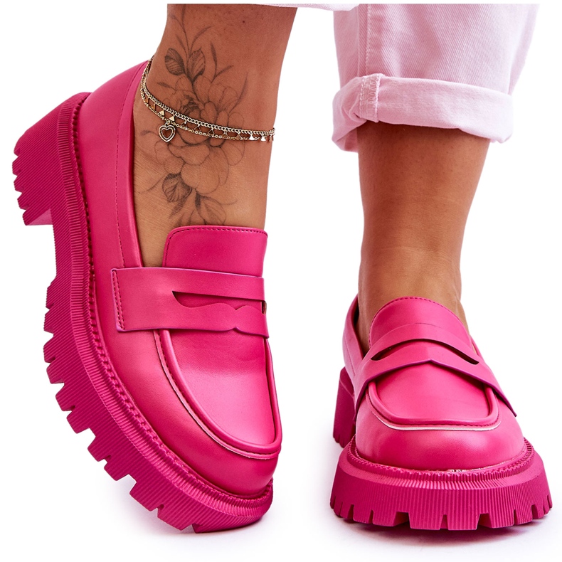 Mocasines rosas de cuero con plataforma sin cordones de Riverside rosado Mocasines rosas de cuero con plataforma sin cordones de Riverside rosado