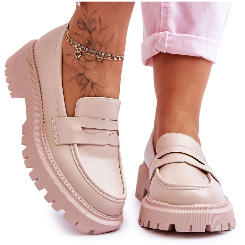 Mocasines sin cordones con plataforma de cuero en beige de Riverside