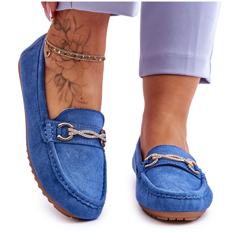 Mocasines Clásicos De Ante Con Adorno Azul Amera Mocasines Clásicos De Ante Con Adorno Azul Amera