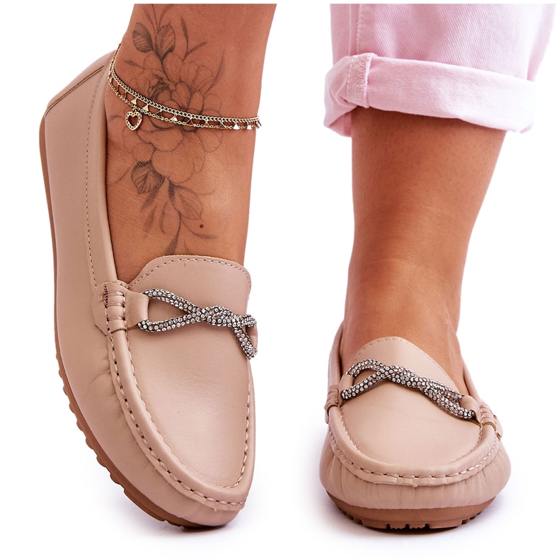 Mocasines De Mujer Sin Cordones Con Decoración De Purpurina Beige This Moment