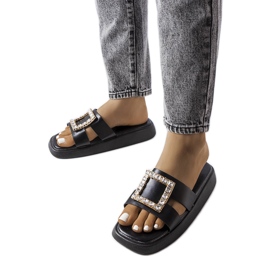 Chanclas negras con pedrería Fusbert negro Chanclas negras con pedrería Fusbert negro