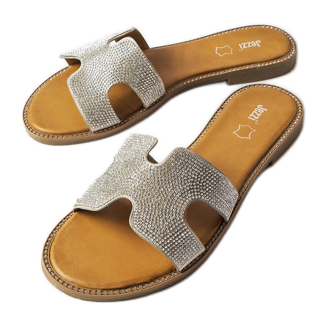 Chanclas plateadas con inserto de piel Lazure plata