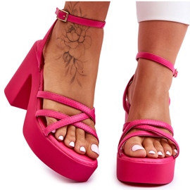 FS1 Sandalias de tacón alto de moda con correas fucsia Shemira rosado