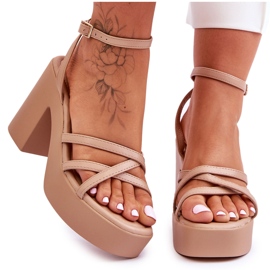FS1 Sandalias De Tacón De Moda Con Rayas Shemira Beige