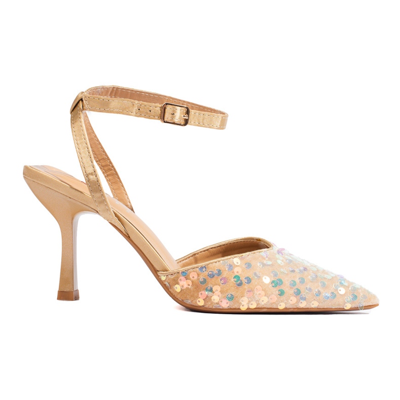 Sandalias de mujer en un alfiler con lentejuelas doradas Shelovet dorado