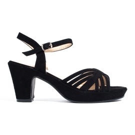 Sandalias de mujer de ante en un poste estable Shelovet negro