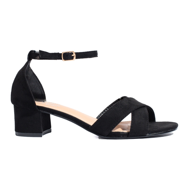Sandalias elegantes de tacón bajo en ante negras de Shelovet negro