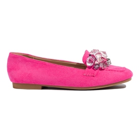 Mocasines Shelovet de ante rosa con piedras rosado