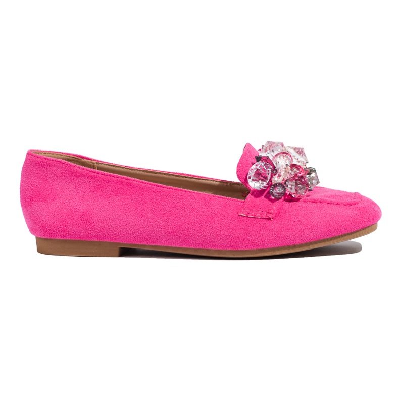 Mocasines Shelovet de ante rosa con piedras rosado