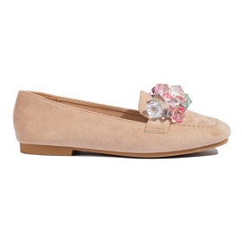 Mocasines Shelovet de ante beige con piedras
