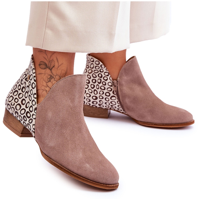 Maciejka Botas De Cuero Con Lunares 04091-55 Beige Oscuro