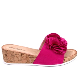 BM Sandalias cuña flores Peluso Fucsia rosa