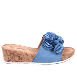 BM Sandalias cuña flores Peluso Azul