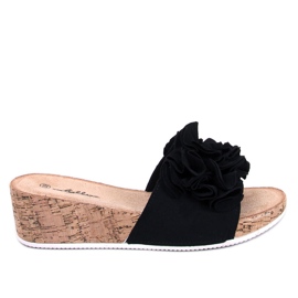 BM Sandalias cuña con flores de Peluso Negro BM Sandalias cuña con flores de Peluso Negro