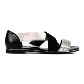 Sandalias planas de mujer Shelovet negro y plata
