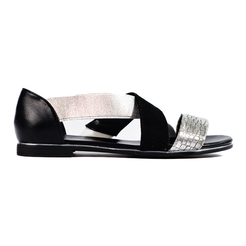 Sandalias planas de mujer Shelovet negro y plata