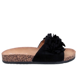 BM Pantuflas de corcho con flores negras Fowley negro