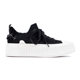 Zapatillas con plataforma caladas negras de Shelovet negro