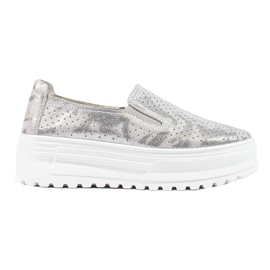 Zapato slip on mujer piel plata Shelovet