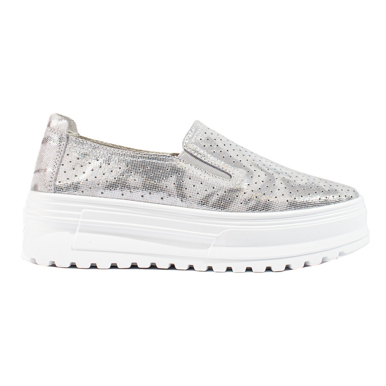 Zapato slip on mujer piel plata Shelovet