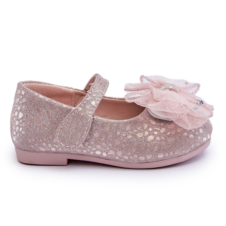 Bailarinas Infantiles Con Lazo Y Velcro Glitter Plata-Rosa Elisa