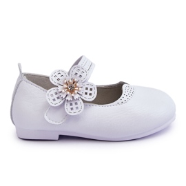 Bailarinas Infantiles De Piel Con Flor Blanco Cobi