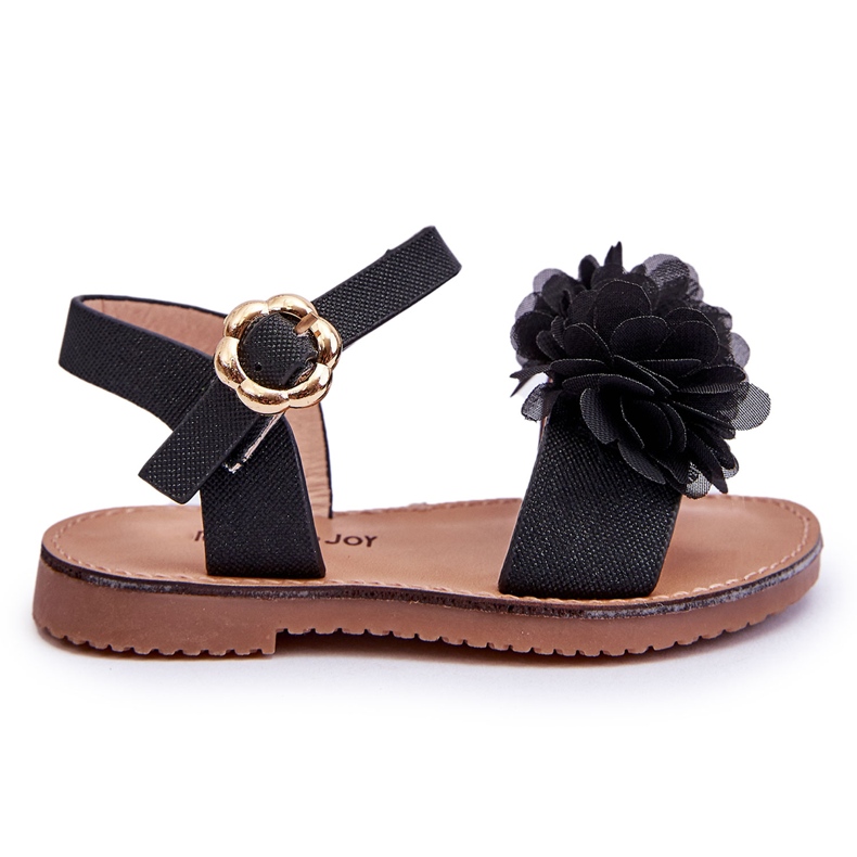Sandalias de moda para niños con flores de poliéster negro.