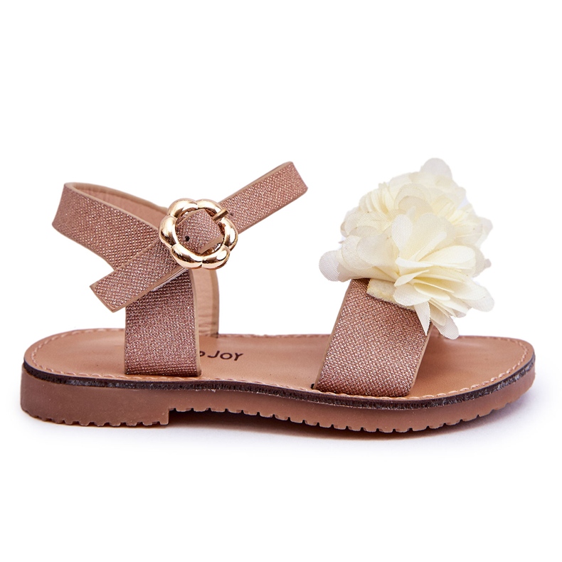 Sandalias De Moda Para Niños Con Flores De Poliéster Beige-Dorado