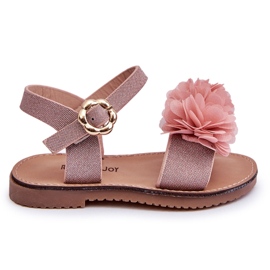 FR1 Sandalias de moda para niños con flores de poliéster rosa.