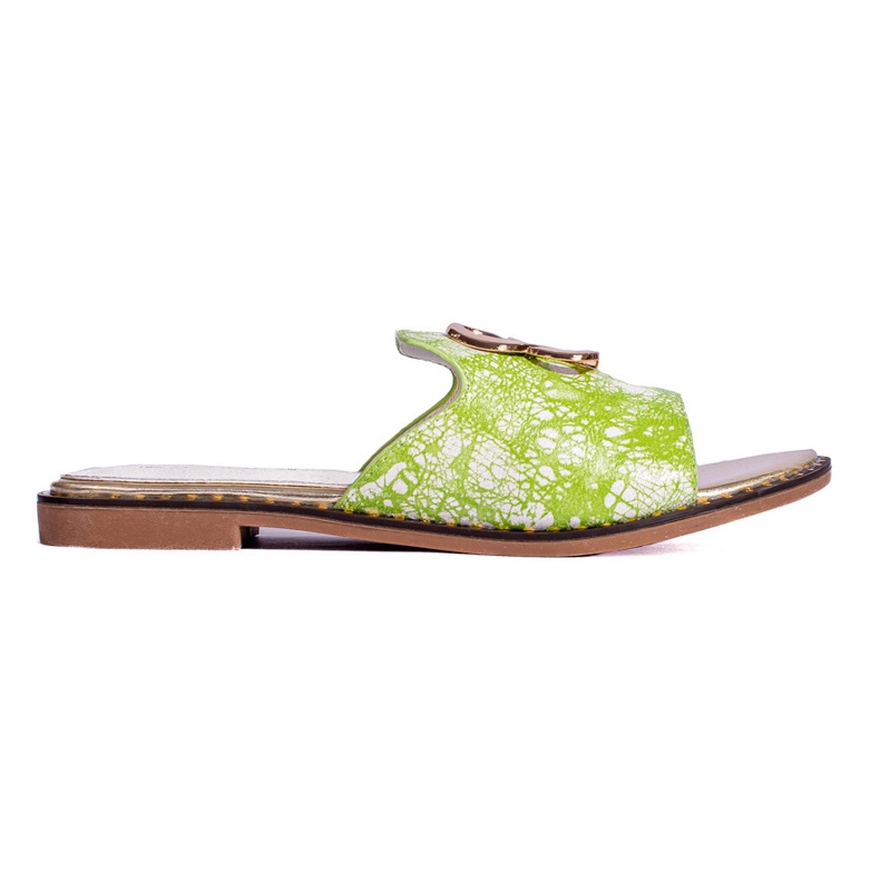 Pantuflas de mujer verdes con decoración dorada de Shelovet Pantuflas de mujer verdes con decoración dorada de Shelovet