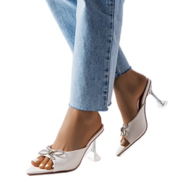 Sandalias tacón pedrería blanca Cadenilla blanco