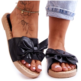 FK1 Pantuflas De Mujer De Moda Con Lazo Negro Estera FK1 Pantuflas De Mujer De Moda Con Lazo Negro Estera