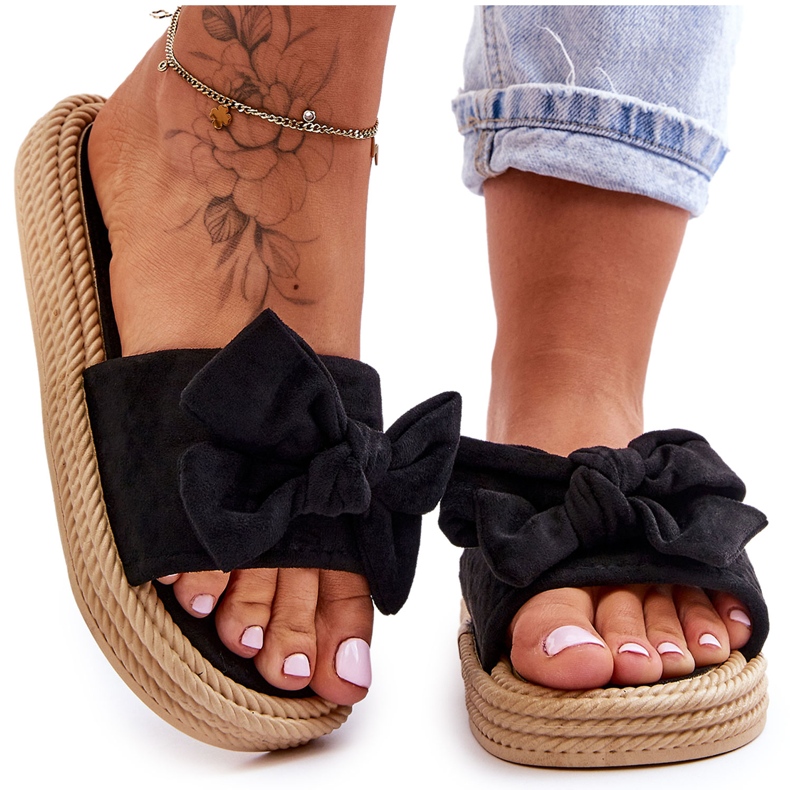 FK1 Pantuflas Mujer Ante Lazo Negro Fency