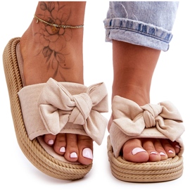 FK1 Pantuflas Mujer Ante Lazo Beige Fency