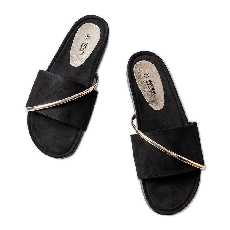 Chanclas negras con aplicación Plainfield dorada negro