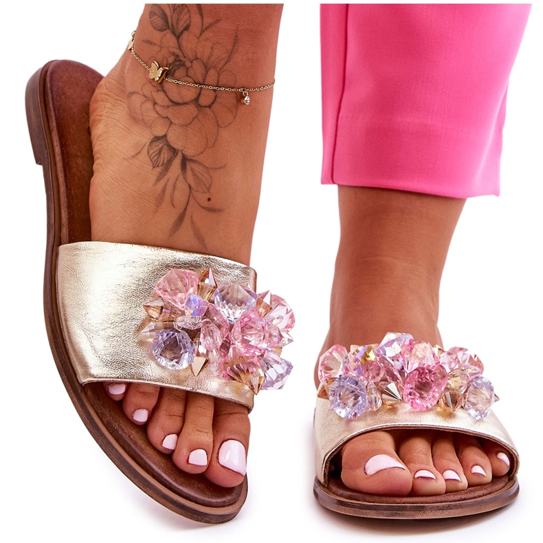 Pantuflas Mujer Piel Con Adorno Nicole 2726/064 Oro dorado
