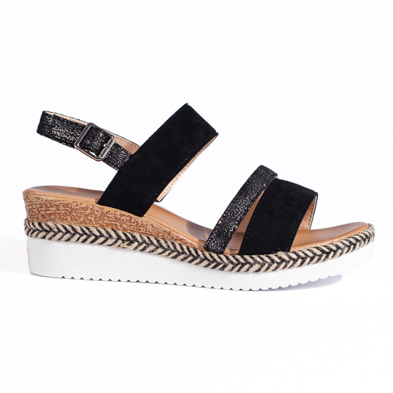 SHELOVET Sandalias cuña mujer negras negro
