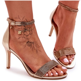 Sandalias De Mujer De Tacón Alto Con Joyas Dorado Perfecto Sandalias De Mujer De Tacón Alto Con Joyas Dorado Perfecto