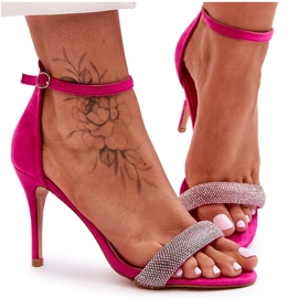 Sandalias De Tacón Alto De Ante Con Pedrería Moments Fucsia rosado