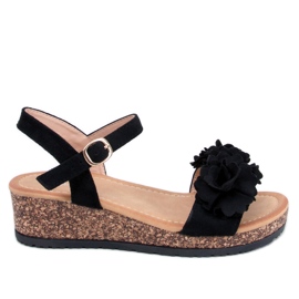 Sandalias cuña con flores de Pionter Black negro