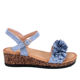 Sandalias cuña flores Pionter Blue azul
