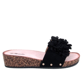 Sandalias cuña con flores de Galia Black negro
