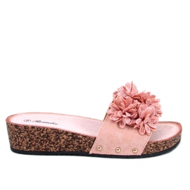 Sandalias cuña con flores de Galia Pink rosado