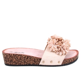 Sandalias cuña con flores de Galia Beige