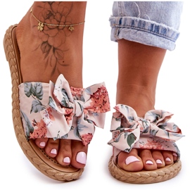 Pantuflas De Mujer Con Lazo De Tela Flor Beige