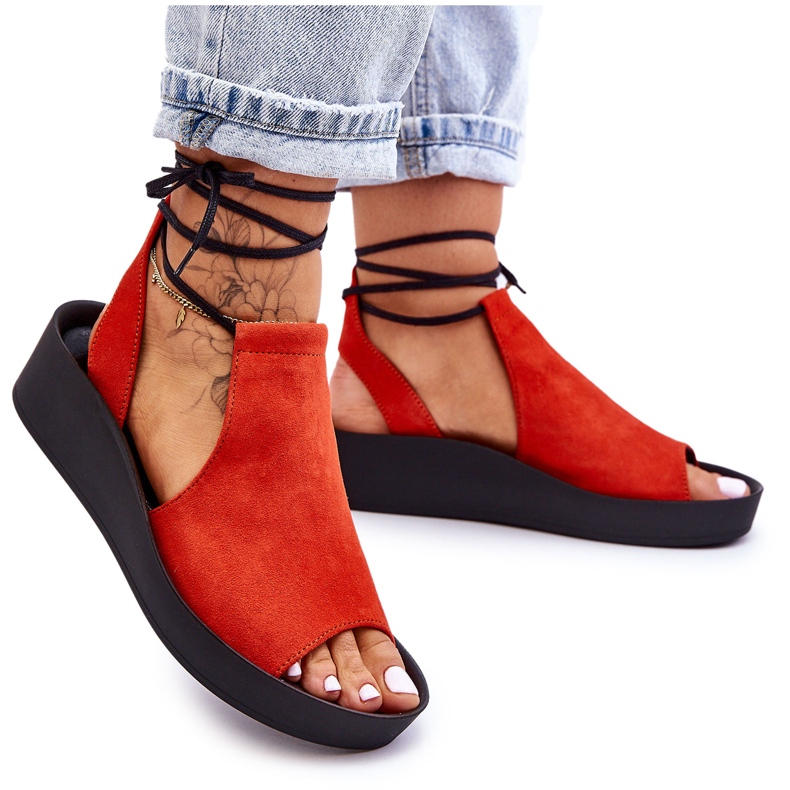Sandalias Cuña Ante Nicole 2743 Naranja