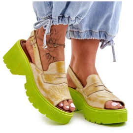 Sandalias De Cuero Con Tacones Y Plataforma Maciejka 06039-07 Amarillo