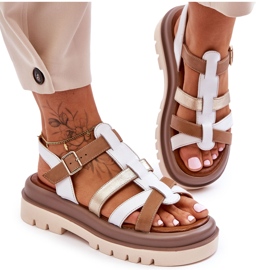 Sandalias Planas Piel Maciejka 06101-11 Blanco-Marrón beige