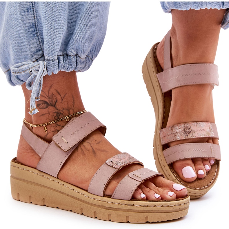 Vinceza Sandalias Mujer Piel Con Velcro Rosa Fresh Look rosado